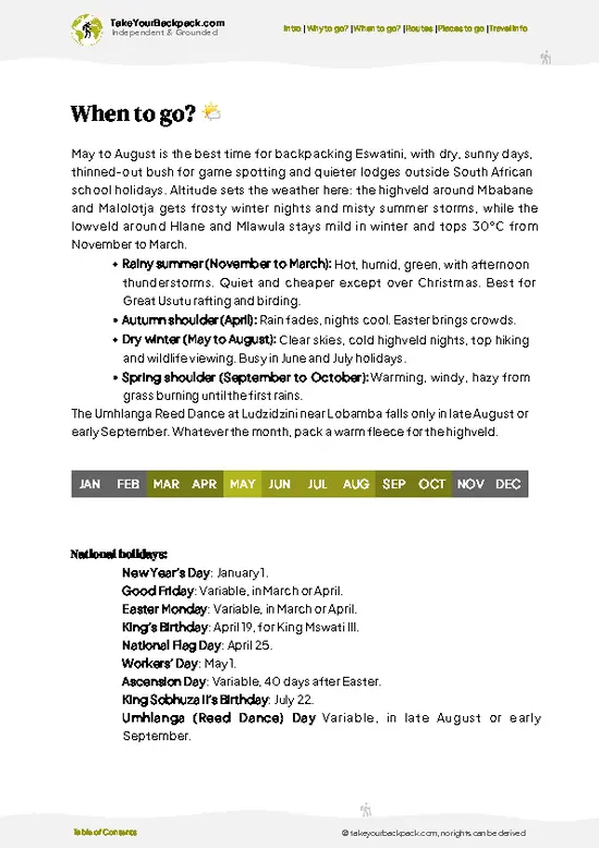 example page 3 from our offline Travel Guide for Eswatini