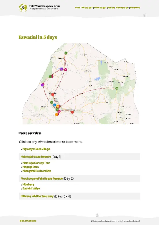 example page 4 from our offline Travel Guide for Eswatini