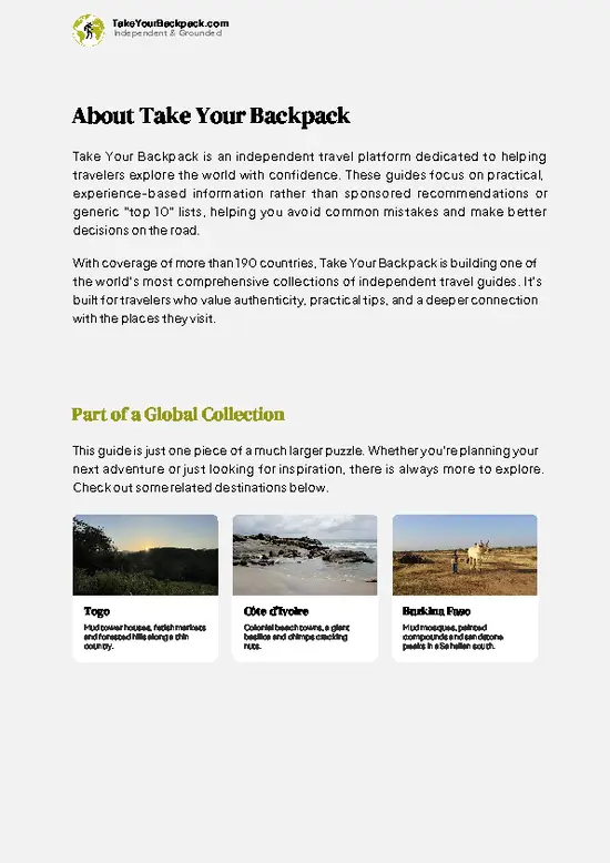 example page 1 from our offline Travel Guide for Ghana