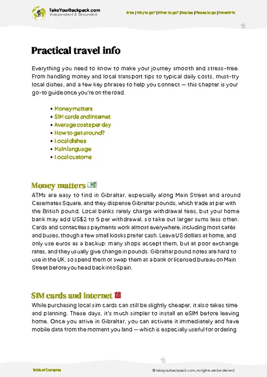 example page 7 from our offline Travel Guide for Gibraltar