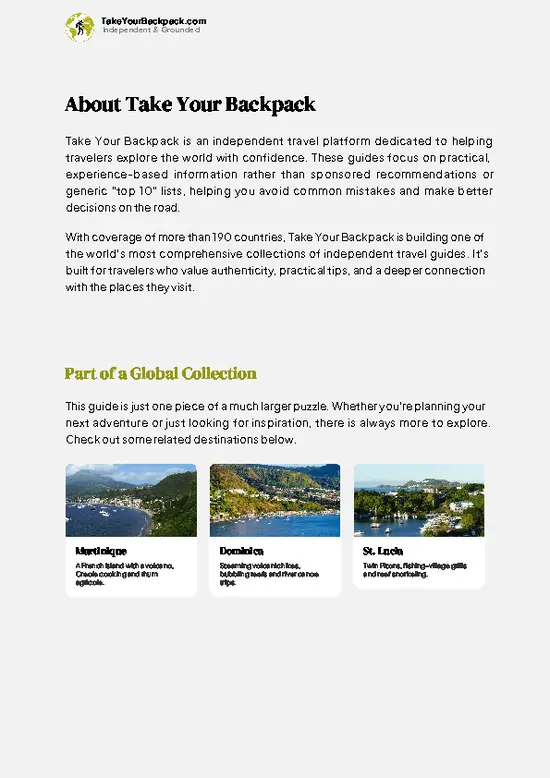 example page 1 from our offline Travel Guide for Guadeloupe