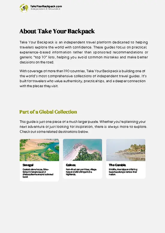 example page 1 from our offline Travel Guide for Guinea-Bissau