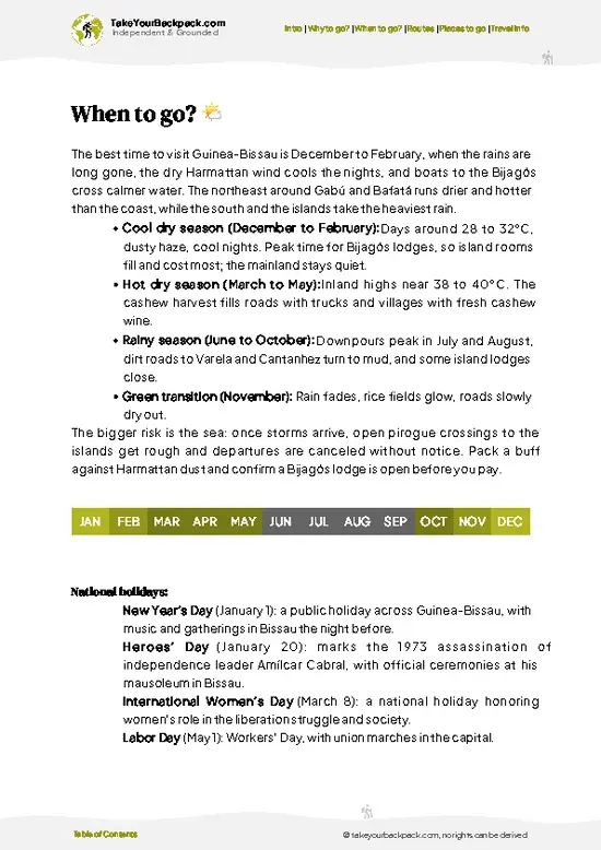 example page 3 from our offline Travel Guide for Guinea-Bissau