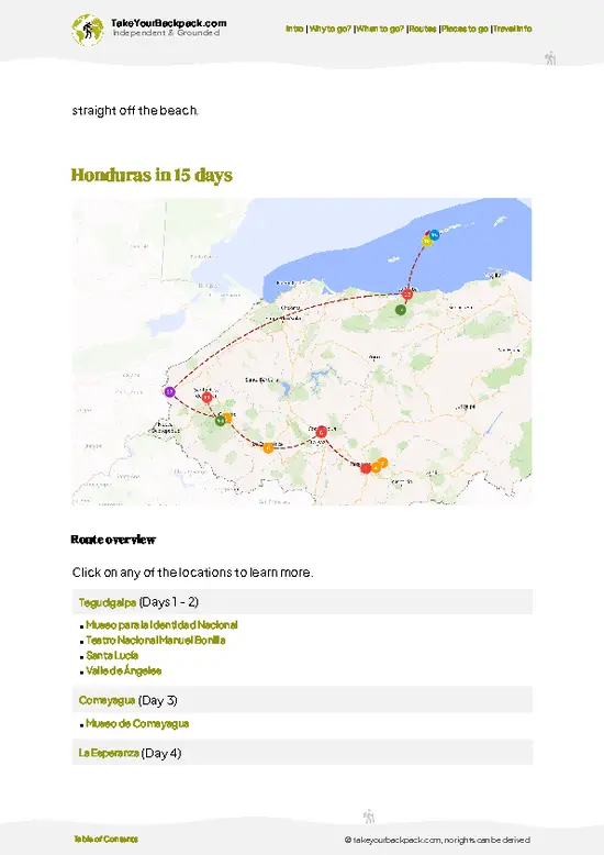 example page 4 from our offline Travel Guide for Honduras