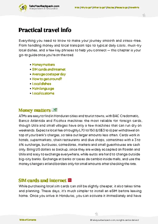 example page 7 from our offline Travel Guide for Honduras