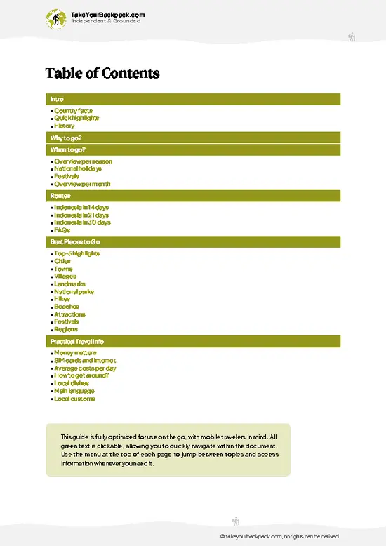 example page 2 from our offline Travel Guide for Indonesia