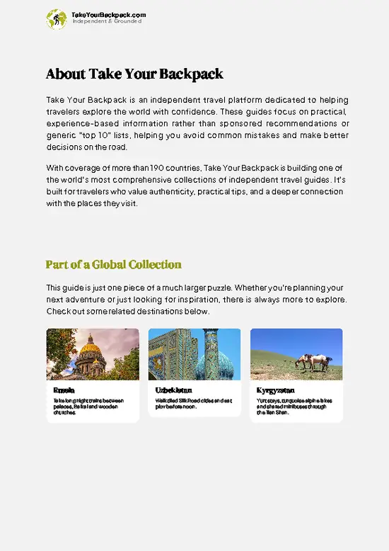 example page 1 from our offline Travel Guide for Kazakhstan