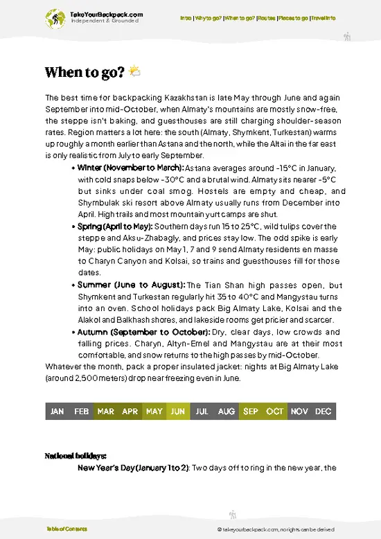 example page 3 from our offline Travel Guide for Kazakhstan