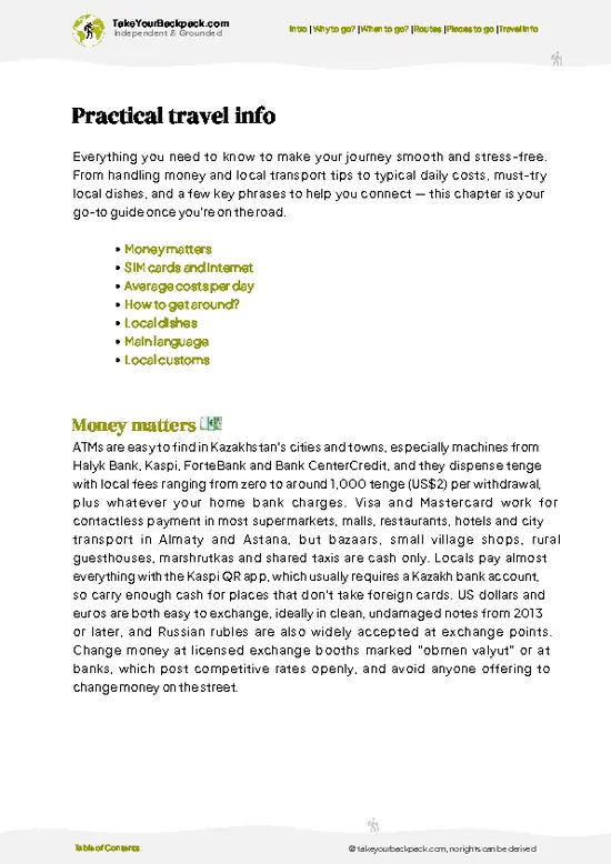 example page 7 from our offline Travel Guide for Kazakhstan