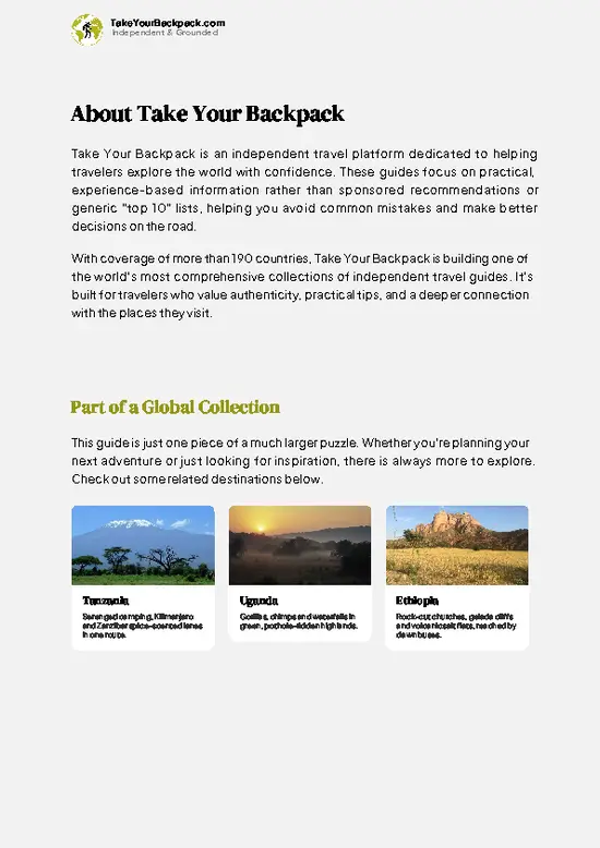 example page 1 from our offline Travel Guide for Kenya