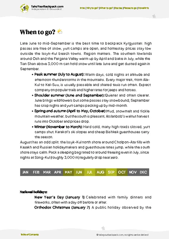 example page 3 from our offline Travel Guide for Kyrgyzstan