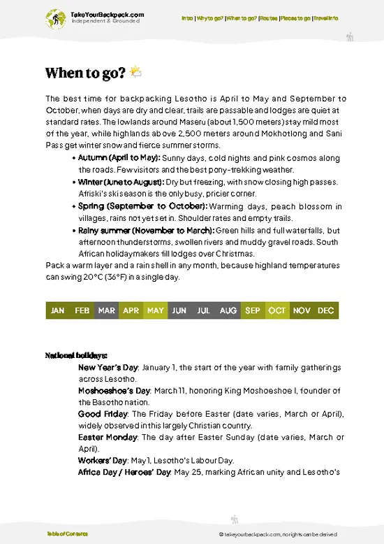 example page 3 from our offline Travel Guide for Lesotho