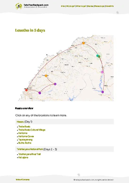 example page 4 from our offline Travel Guide for Lesotho