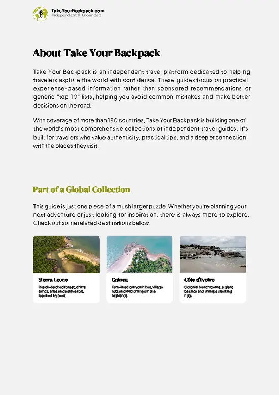 example page 1 from our offline Travel Guide for Liberia
