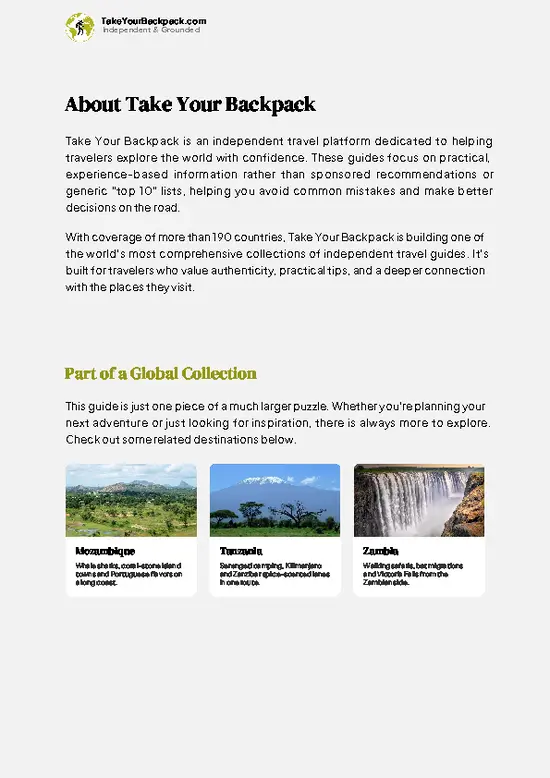 example page 1 from our offline Travel Guide for Malawi