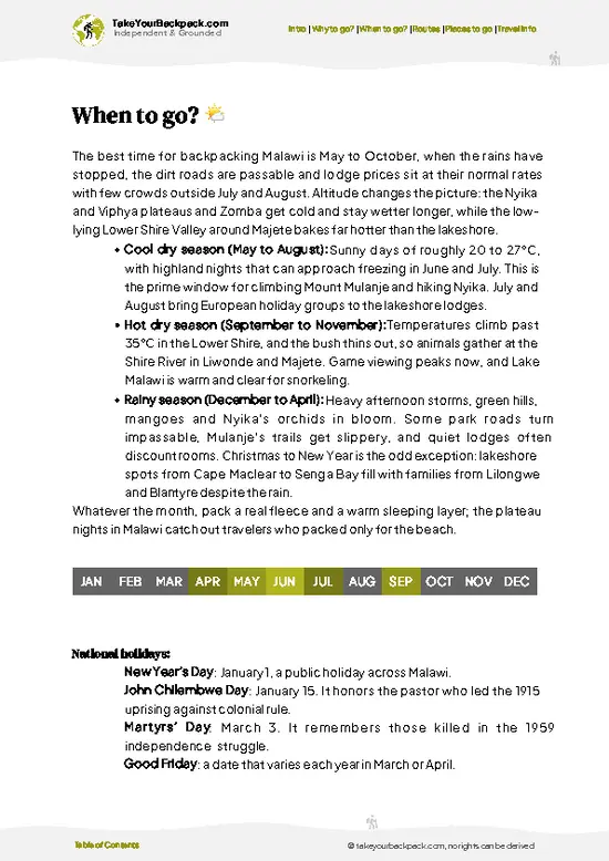 example page 3 from our offline Travel Guide for Malawi