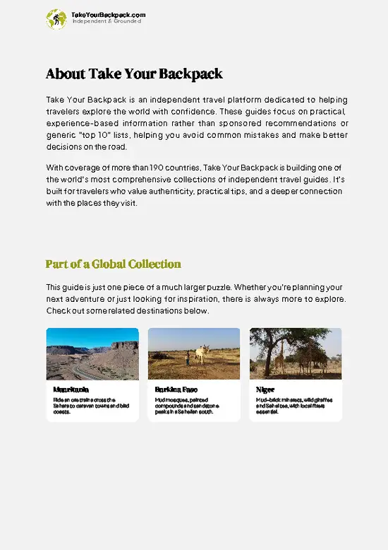 example page 1 from our offline Travel Guide for Mali