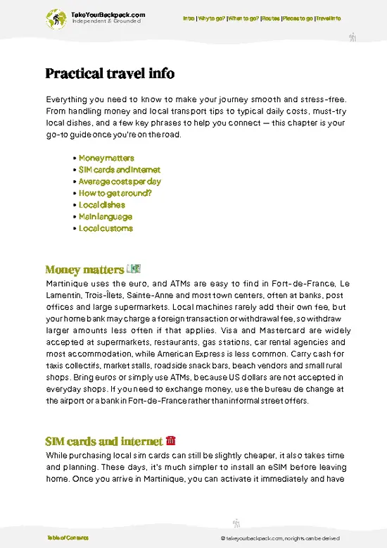 example page 7 from our offline Travel Guide for Martinique