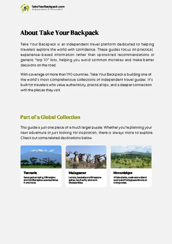 example page 1 from our offline Travel Guide for Mayotte