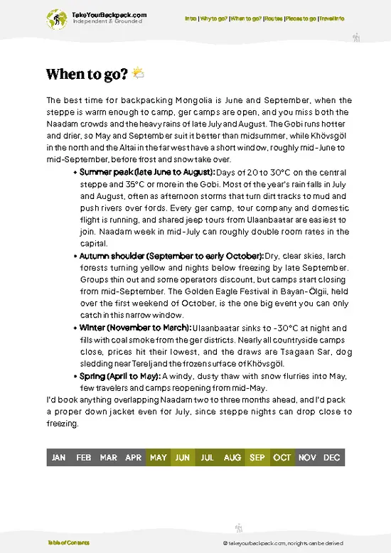 example page 3 from our offline Travel Guide for Mongolia