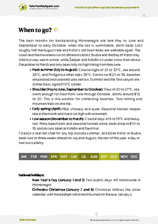 example page 3 from our offline Travel Guide for Montenegro