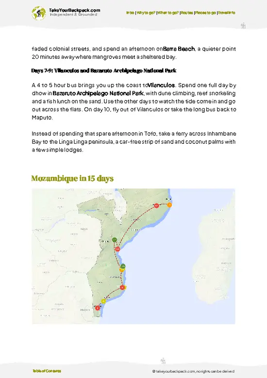 example page 4 from our offline Travel Guide for Mozambique