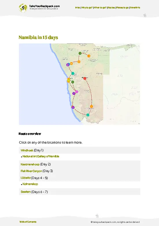 example page 4 from our offline Travel Guide for Namibia