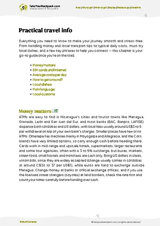 example page 7 from our offline Travel Guide for Nicaragua