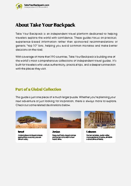 example page 1 from our offline Travel Guide for Palestine