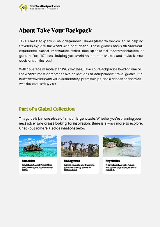 example page 1 from our offline Travel Guide for Réunion