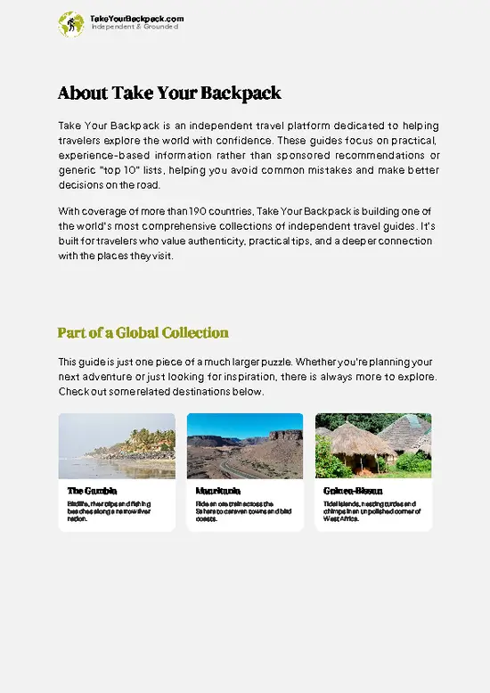 example page 1 from our offline Travel Guide for Senegal