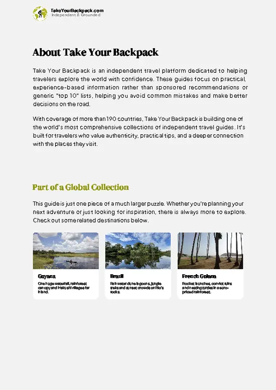 example page 1 from our offline Travel Guide for Suriname
