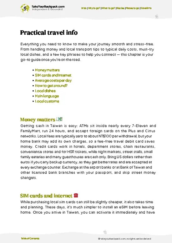 example page 7 from our offline Travel Guide for Taiwan