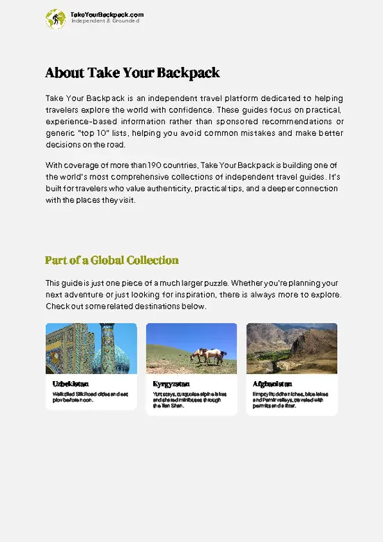 example page 1 from our offline Travel Guide for Tajikistan