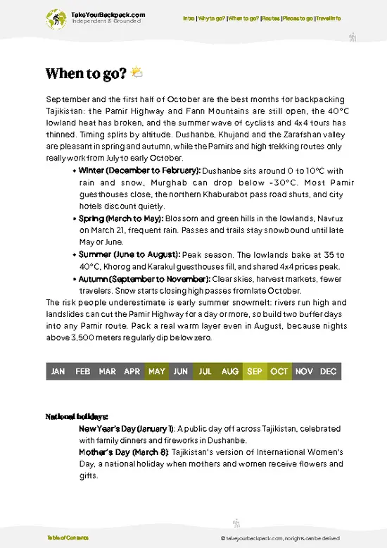 example page 3 from our offline Travel Guide for Tajikistan