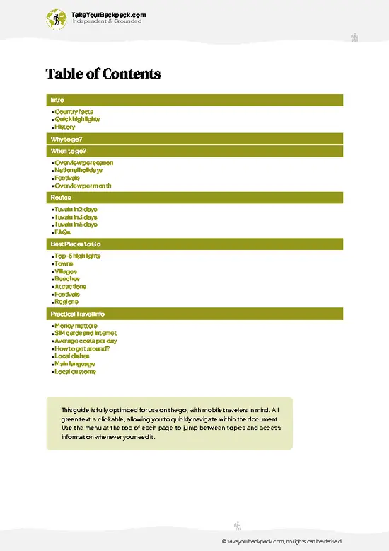 example page 2 from our offline Travel Guide for Tuvalu