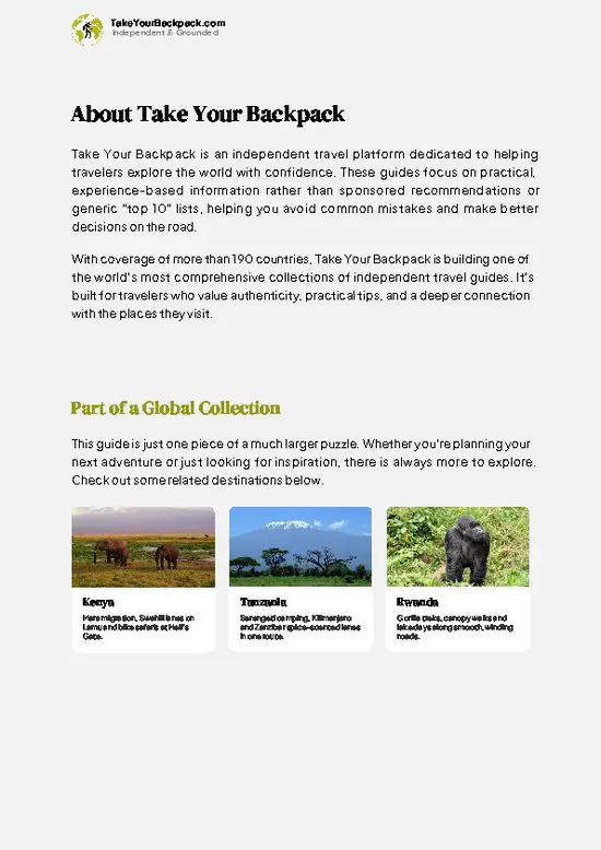 example page 1 from our offline Travel Guide for Uganda