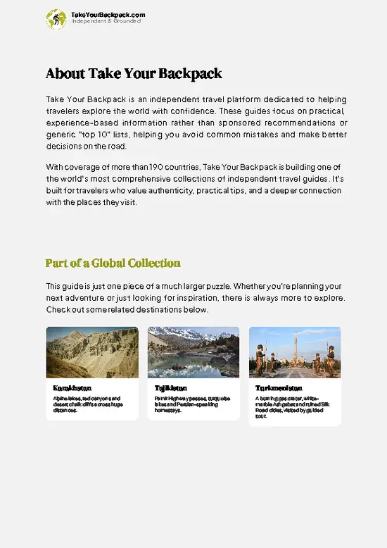 example page 1 from our offline Travel Guide for Uzbekistan