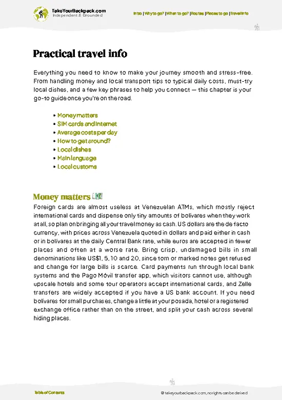example page 7 from our offline Travel Guide for Venezuela