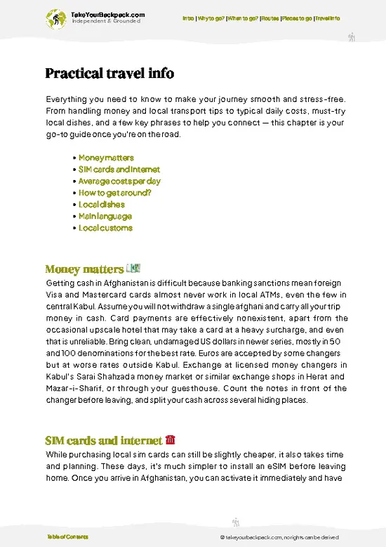 example page 7 from our offline Travel Guide for Afghanistan