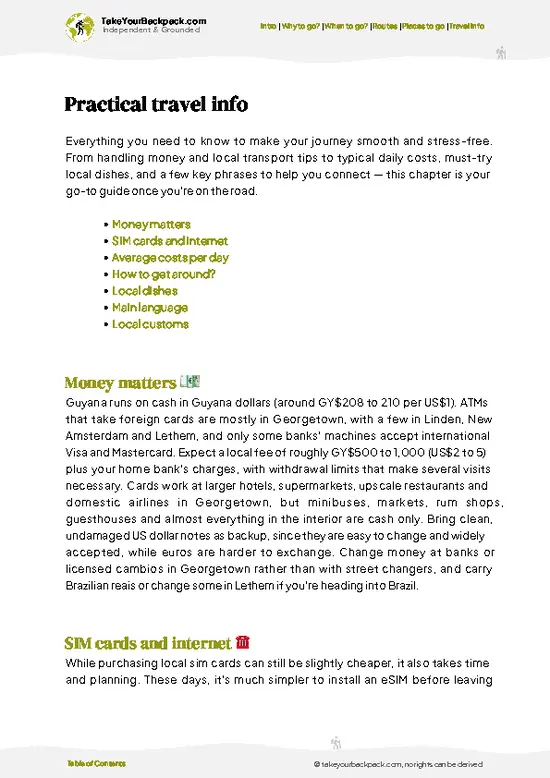 example page 7 from our offline Travel Guide for Guyana