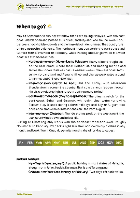 example page 3 from our offline Travel Guide for Malaysia