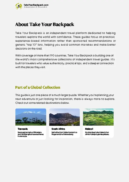example page 1 from our offline Travel Guide for Mozambique