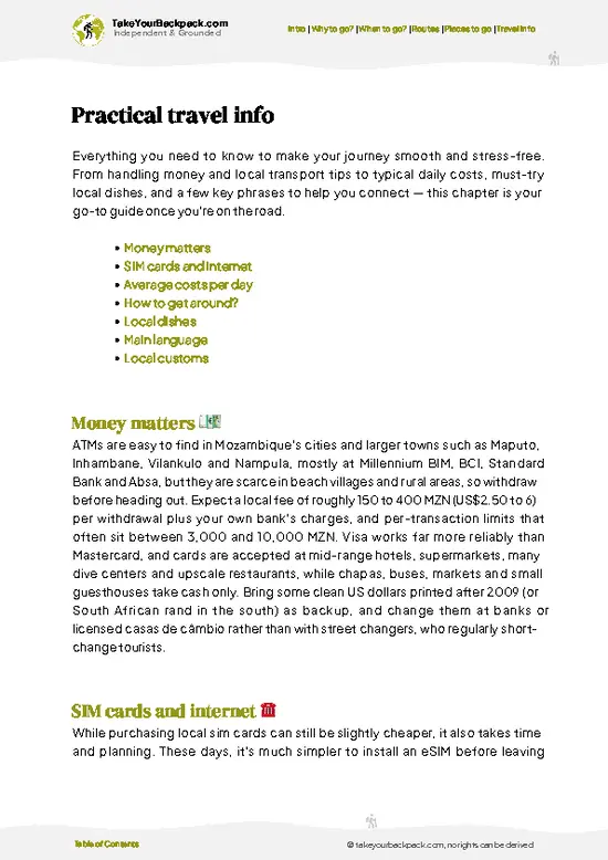 example page 7 from our offline Travel Guide for Mozambique