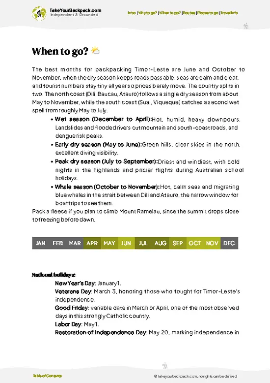 example page 3 from our offline Travel Guide for Timor-Leste