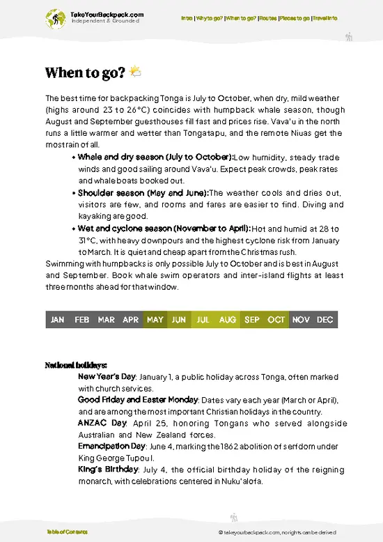 example page 3 from our offline Travel Guide for Tonga