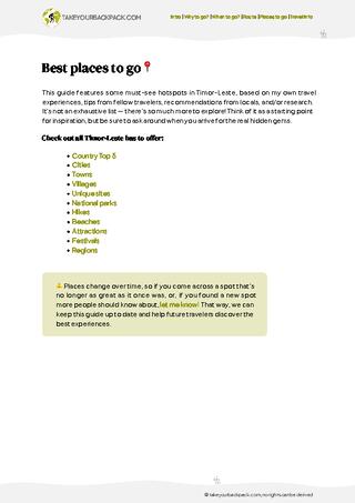 example page 2 from our offline Travel Guide for Timor-Leste