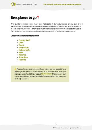 example page 3 from our offline Travel Guide for Burundi