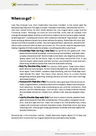 example page 1 from our offline Travel Guide for Indonesia