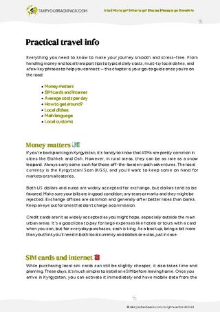 example page 5 from our offline Travel Guide for Kyrgyzstan